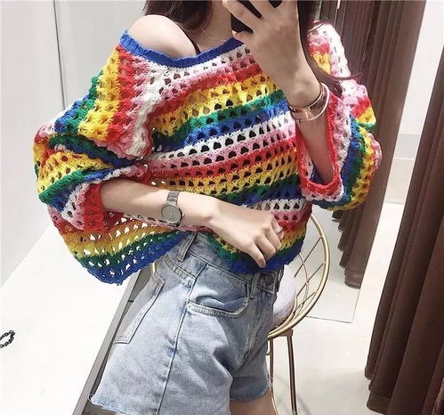 爆款彩虹衣棒针条纹镂空毛衣附图解