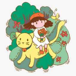 手绘卡通可爱童话小女孩和猫图片素材其他格式下载动漫人物大全