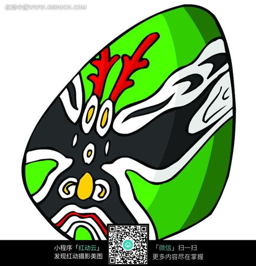 上尖下圆的黑白绿脸谱图片