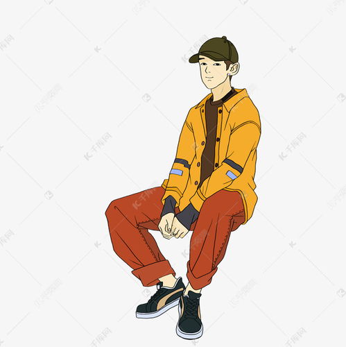 文艺橙红色系嘻哈装扮手绘插画风戴棒球帽的男孩免抠图素材图片免费下载千库网