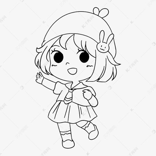 可爱q版卡通女孩线稿素材图片免费下载千库网