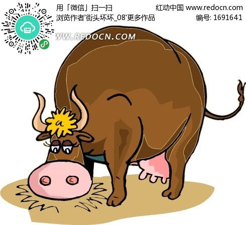 卡通画低头吃草的牛其他素材免费下载红动网