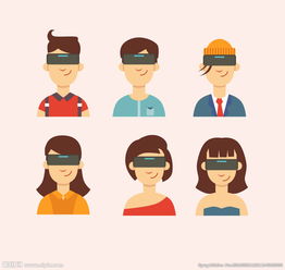 6款卡通戴vr头显的人物头像矢图片