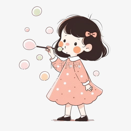 可爱手绘女孩吹泡泡卡通元素素材图片免费下载千库网