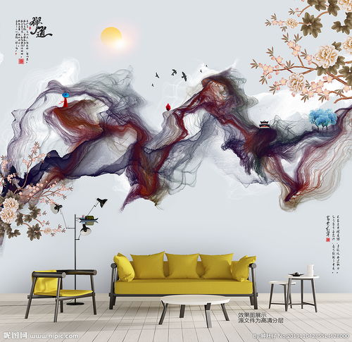 山水画背景墙图片