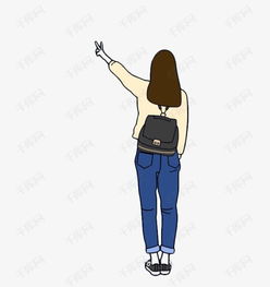 卡通背影女孩素材图片免费下载高清卡通手绘png千库网图片编号7559672