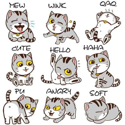 可爱猫咪表情墙贴客厅卧室少女心房间布置贴画墙纸呆萌小动物贴纸淘宝网猫卡通
