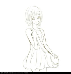 微笑的女孩卡通手绘线稿图片免费下载编号3671320红动网
