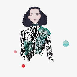 插画女郎波浪豹纹黑白绿时尚png图片素材其他格式下载动漫人物大全
