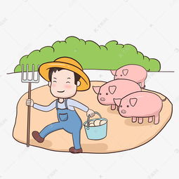 卡通手绘男孩喂猪食物插画素材图片免费下载千库网