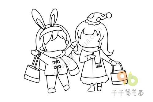 卡通闺蜜简笔画图片