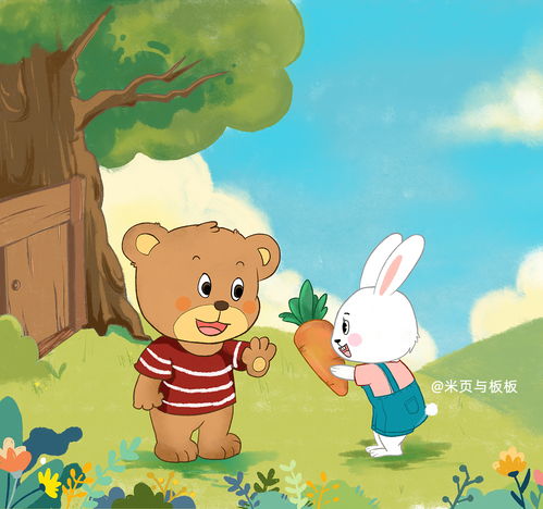 儿童绘本风格卡通简笔画童话故事兔子森林儿童绘本风格插画