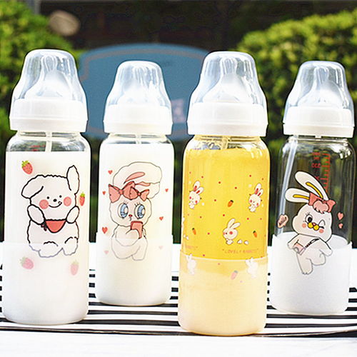 新卡通可爱小猪玻璃杯带吸管玻璃杯奶嘴学生成人奶瓶儿童礼品