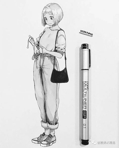黑白两色也可以很美超可爱的针管笔动漫少女