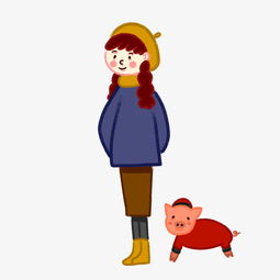 手绘卡通猪年少女和小猪图片素材其他格式下载动漫人物大全
