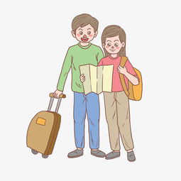 旅游姐弟两看地图手绘卡通图片素材其他格式下载动漫人物大全