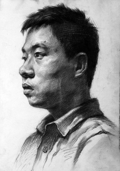 男青年正侧面素描头像