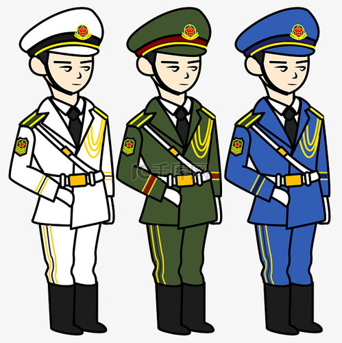 矢量手绘卡通解放军海陆空三军人物素材图片免费下载千库网
