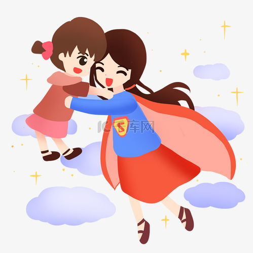 超人妈妈带女儿在天空飞翔素材图片免费下载千库网