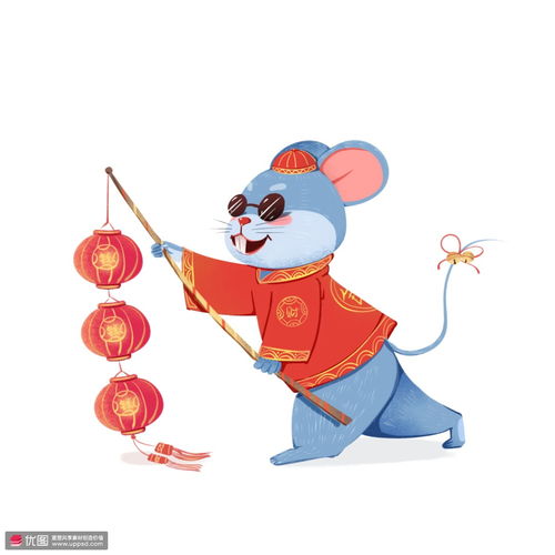 彩灯卡通手绘老鼠中国新春鼠年元素素材节日节气春节节日节气春节