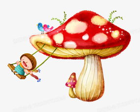 唯美精美卡通可爱蘑菇小女孩荡秋千png图片素材免费下载psd格式熊猫办公