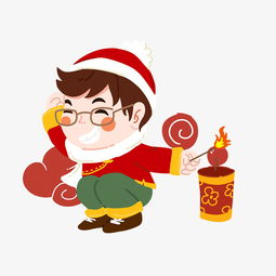新年包爆竹的小男孩图片素材其他格式下载动漫人物大全