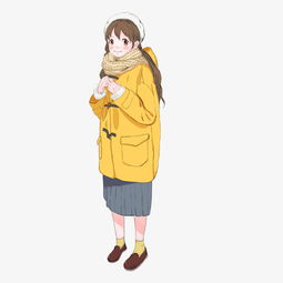 卡通手绘穿黄色牛角扣大衣的可爱女孩图片素材其他格式下载动漫人物大全