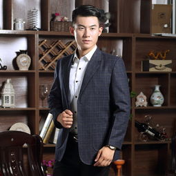 春秋装中老年西装中年男士商务休闲大格子单件西服上衣爸爸装yf