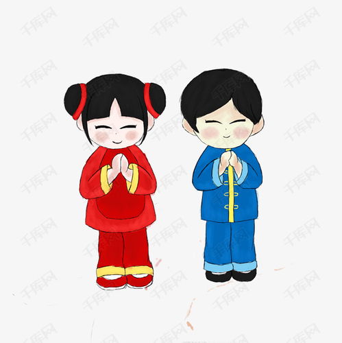 手绘卡通拜年男女福娃素材图片免费下载高清psd千库网图片编号9834916