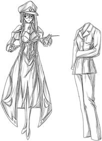 卡通女教师和一套服装线描图片漫画插画绘画