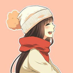动漫情头女孩有帽子和红色围巾