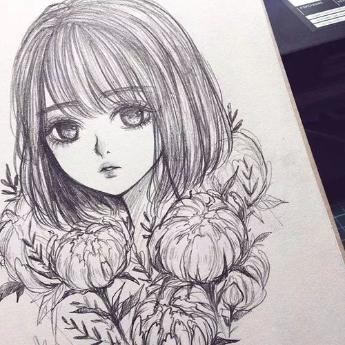 卡通人物头像女生唯美线稿