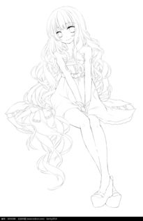 坐着的少女卡通手绘线稿图片免费下载编号3694086红动网