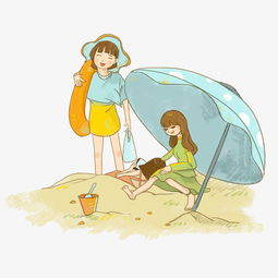 沙滩闺蜜聚会卡通手绘插画图片素材其他格式下载动漫人物大全