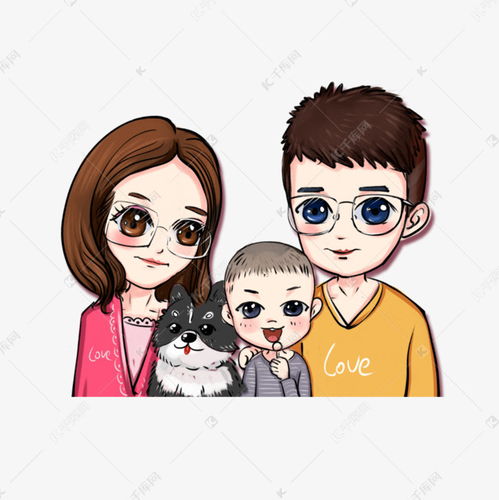 手绘幸福一家三口全家福卡通形象素材图片免费下载千库网