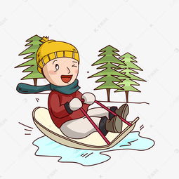 卡通手绘男孩滑雪橇插画素材图片免费下载千库网