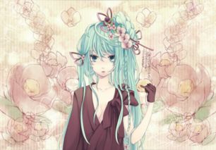 求女孩子在花园中抱着花之类的东西,侧着身子或回过头之类的唯美动漫图片