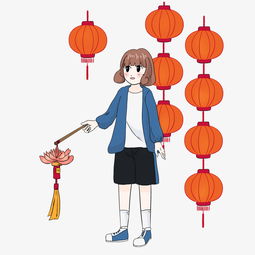 中秋节女孩逛灯会插画图片素材其他格式下载动漫人物大全