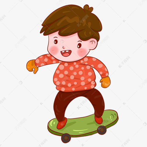 手绘新年卡通滑板车小男孩素材图片免费下载千库网
