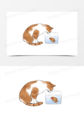小猫吃鱼的图片卡通唯美大全熊猫办公