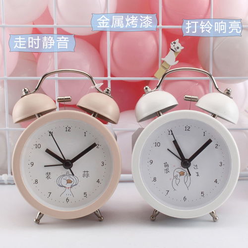金属打铃闹钟学生静音简约卡通多功能夜光灯小闹表儿童闹铃时钟
