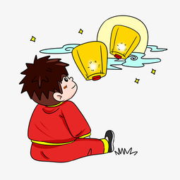 元宵节孔明灯和小男孩手绘插画图片素材其他格式下载动漫人物大全