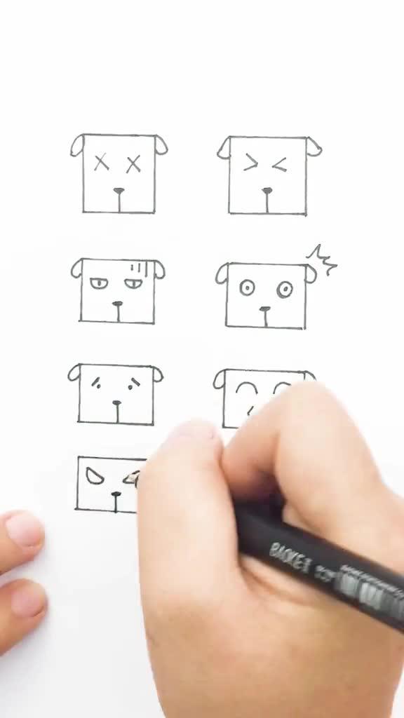 简笔画小狗表情包趣味简笔画,你学会了吗