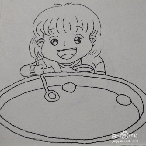 如何画一个在盛汤圆得小女孩卡通儿童简笔画