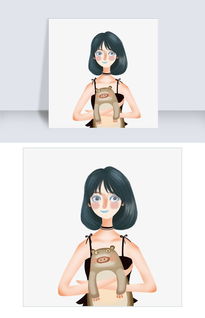 黑色短发的少女和小玩偶设计图片素材其他格式下载动漫人物大全