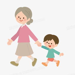 手绘卡通小人奶奶和孙子png图片素材下载卡通png熊猫办公