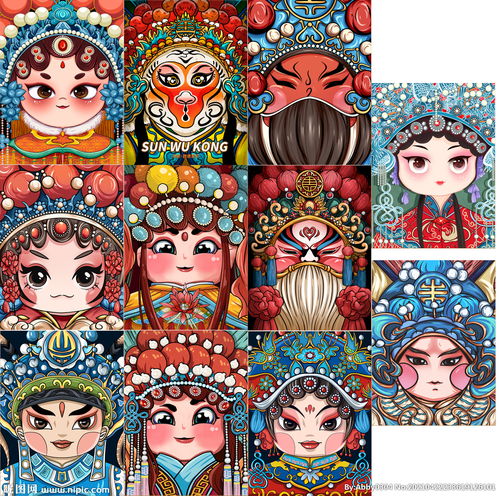 q版京剧人物脸谱插画图片