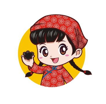 卡通可爱男孩厨师端包子半身