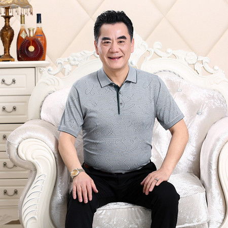 洋湖轩榭冰丝爸爸夏装中年男士短袖t恤中老年人4050岁宽松父亲薄款polo衫c