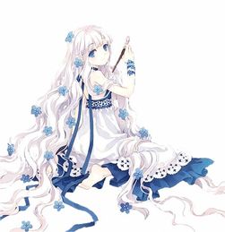 求银色长头发蓝眼睛画画的动漫女孩